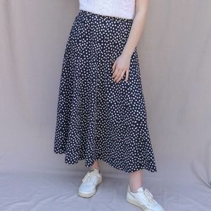 Vintage Navy/Cream Print Midi Circle Skirt Rapport